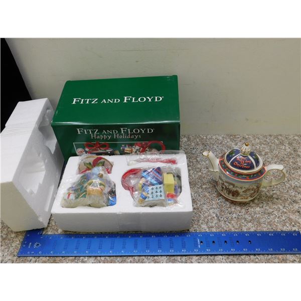 Sadler 12 Days of Christmas Teapot Fitz & Floyd Cream and Sugar Jars