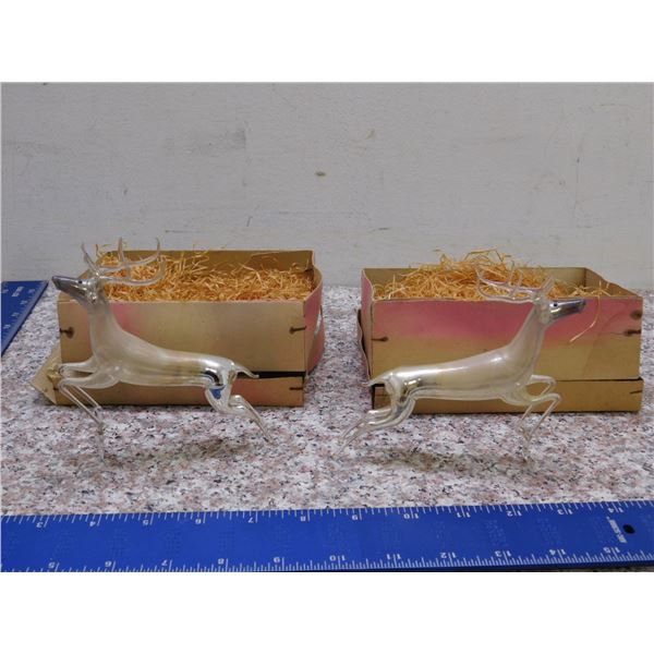 Pair of Antique 1940s Blown Mercury Glass Reindeer