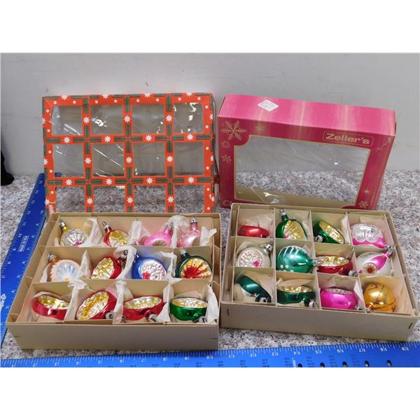 Vintage Lot of 2 Boxes Holiday Christmas Tree Ornaments Glass Balls 24