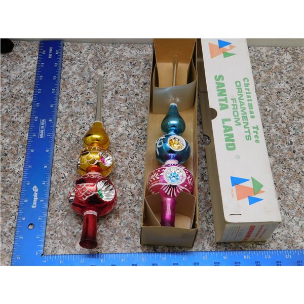 Lot of 2 Vintage Blown Glass Christmas Ornament Tree Topper Red/Gold and Pink/Blue