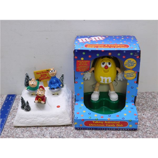 Lot of 2 Alvin & The Chipmunks and M& M Christmas Holiday Decorations