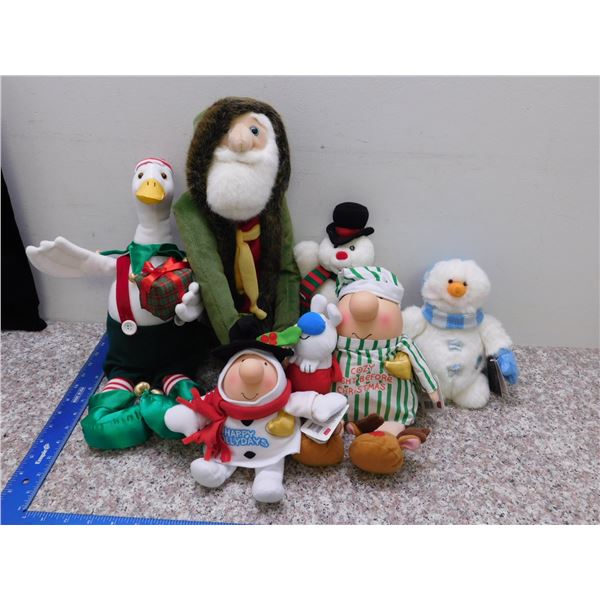 Lot of 6 Large Plush Christmas Holiday Toys Frosty Santa Duck Ziggy