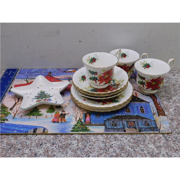 Royal Albert Poinsettia Bone China England Trios Cup Saucer Plate Star Dish Wall Art lot of 11