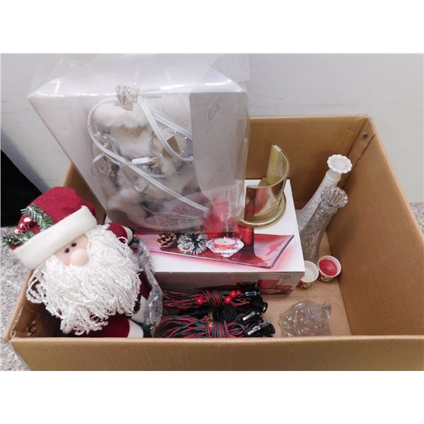 Lot of Misc Christmas Decor Lights Festival Plate Dolls Candles Etc