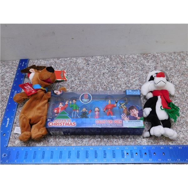 Lot of 3 Holiday Christmas Decor Plushies Sylvester, Scooby Doo Arthur Christmas