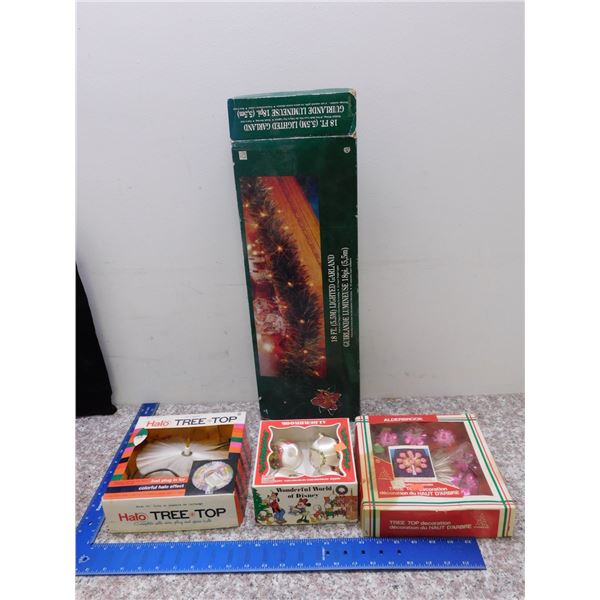 Vintage Christmas Holiday Ornaments Tree Decorations Balls Topper and Garland