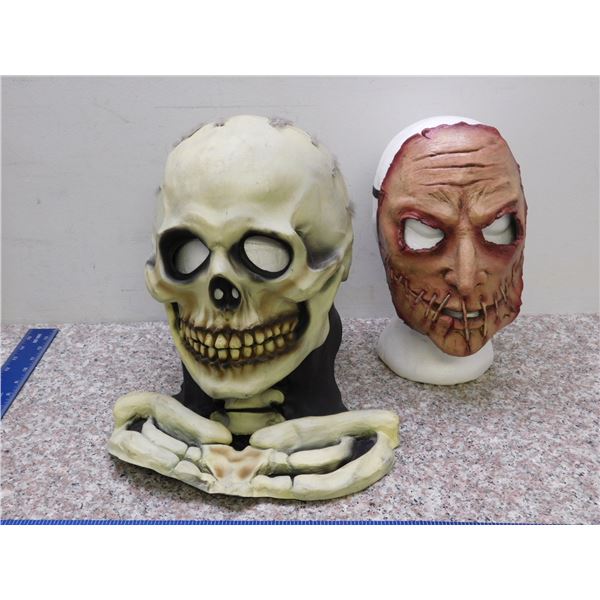Lot of Two Halloween Plastic Rubber Masks Sketelon Fleshy Face