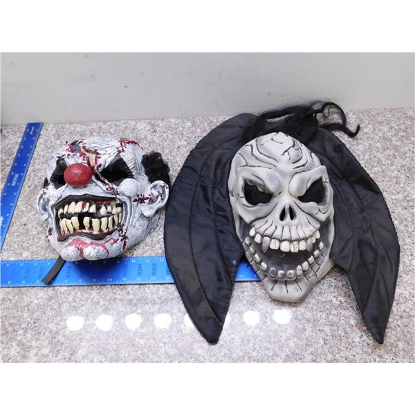 Pair of Halloween Masks Evil Clown Tear Away Face and Skeleton Rockstar