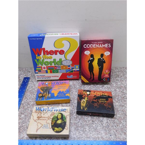Lot of 5 Card Games Tabletop World Wise African Asian European Codenames Where in the World
