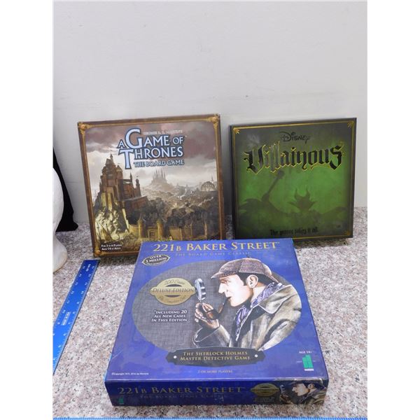 Lot of 3 Board Games Game of Thrones Villains 221b Baker Street Strategy Tabletop Gaming