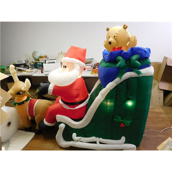 Large Inflatable Lawn Ornament Christmas Holiday Santa Claus On Sled Rudolph 7ft x 32" W x 6ft tall