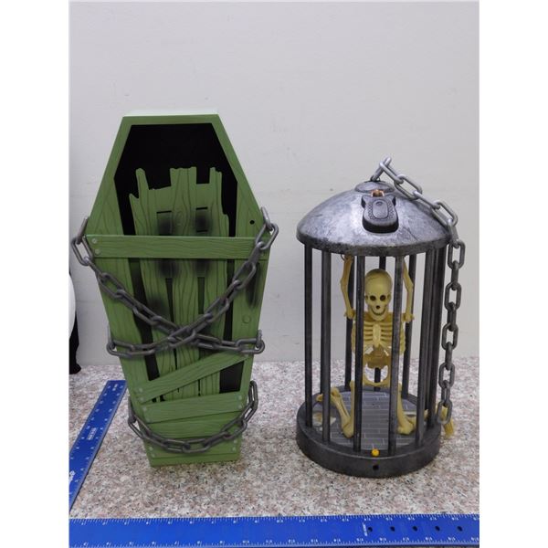 Lights Sound Motion Halloween Decorations Skeleton in Cage and Coffin Monster