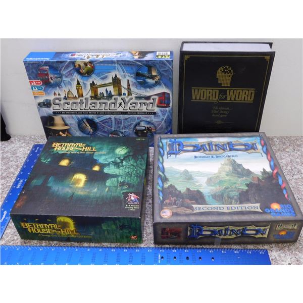 Lot of 4 Board Games Tabletop Strategy Word For Word Scotland Yard Dominion Betrayal At House