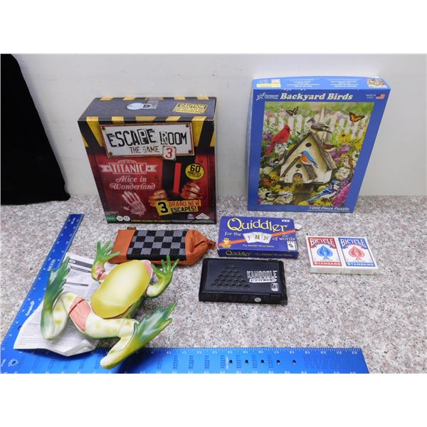 Lot of 7 Cards Board Games Small Kanoodle Quiddler Checkers Puzzle Etc Anatomical Frog Educational