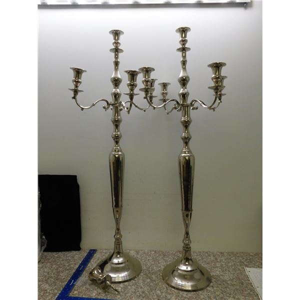 2 Large (41" high) Silvertone Candelabras One Needs Repair