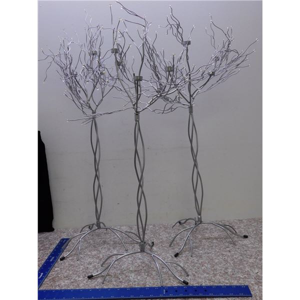 Set of 3 Silver Tone Candle Holder Decor 31" Tall
