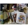Image 2 : Bin of Crafting Supplies, Patterns, Fabric, Tassels, Stuffing, Bin Included