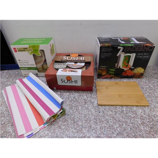 Kitchen Gift Sets Sushi Making Set, Spiral Slicer and Party Pack BBQ Compostable Cutlery Pack