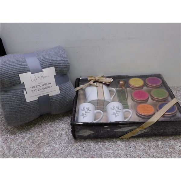 Sherpa Throw Blanket and Tea Set Pumpkin Spice Fall Gifts