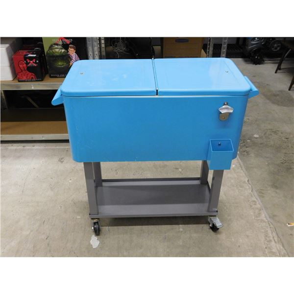 Vintage Style Blue Cooler on Wheels