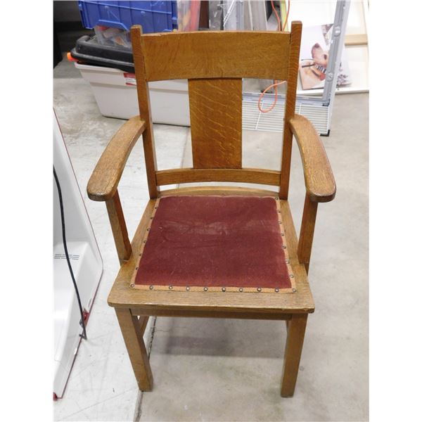 Mission-Oak Arts & Crafts Dining Chair Red Upholstery Wooden Frame