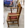 Image 2 : Mission-Oak Arts & Crafts Dining Chair Red Upholstery Wooden Frame