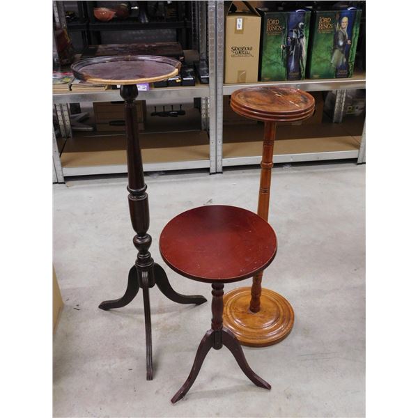 Lot of 3 Wooden Pedestal Stands Plants Decor