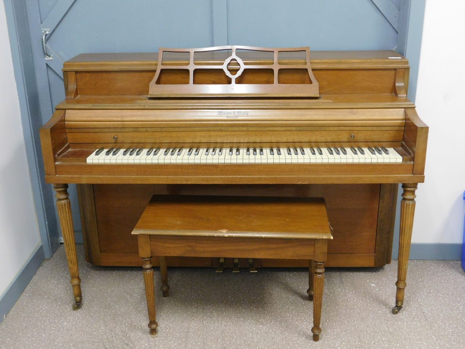 Wooden Standing Upright Piano Mason and Risch Toronto With Stool 58