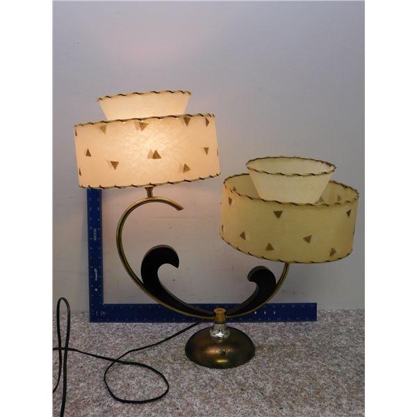 Atomic Mid Century Boomerang Desk Lamp 2-Bulb 2-Tier Fiberglass Shades
