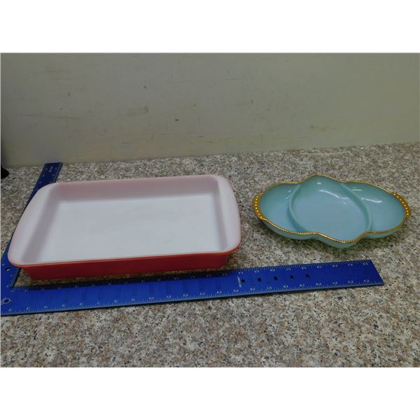 Lot of 2 Pyrex #232 Pink Casserole Bowl Dish Baking Cookware Delphite Serving Candy Dish Tray