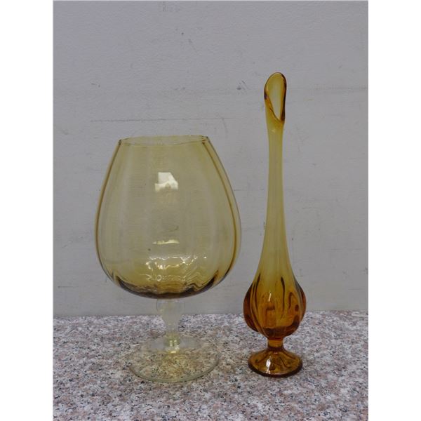 Lot of 2 Amber Glass Vases