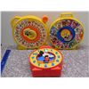 Image 1 : Lot of 3 Mickey Mouse Pull String Vintage Clocks Toys Plastic 1980s Mattel