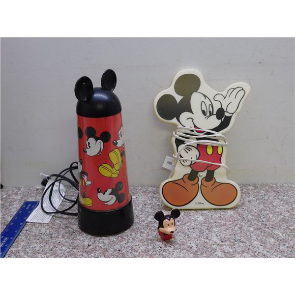 Lot of 3 Vintage Mickey Mouse Lamp Desk Light and Night Light