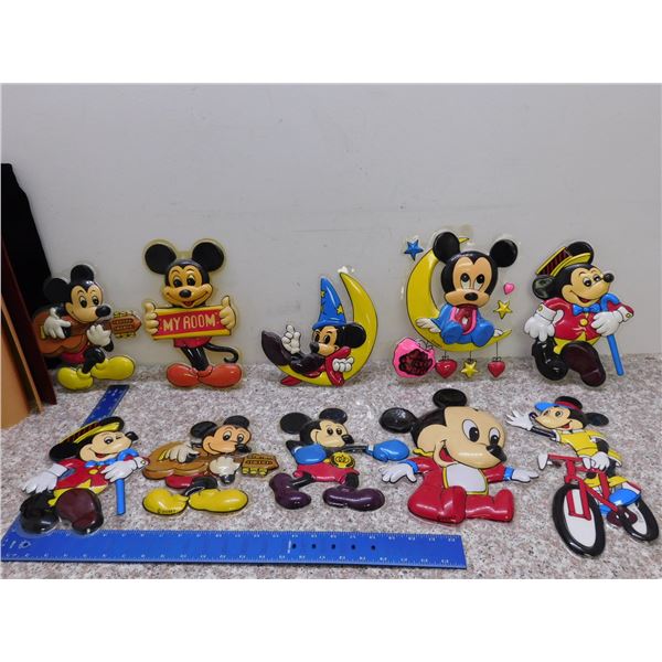 Lot of 10 Vintage Disney Mickey Mouse Wall Signs Plastic Decor