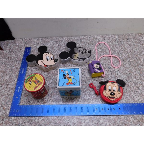 Lot of 6 Vintage Mickey Mouse Containers Tins Wallet