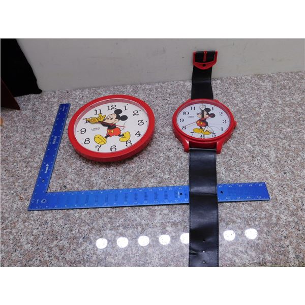 Lot of 2 Lorus Mickey Mouse Wall Clocks Vintage
