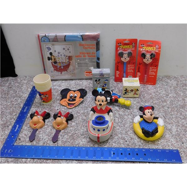 Vintage Lot of Mickey Mouse Bathroom Pool Toys Brush Mirror Comp Soap Cups Tub Toys Etc