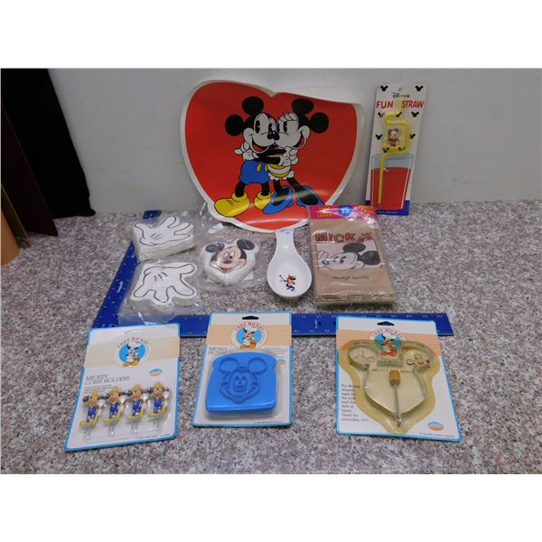 Lot of Vintage Mickey Mouse Food Items Lunchbags Spoon Rest Corn Holders Egg Ring Etc Kitchen