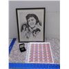 Image 1 : Lot of 3 Elvis Presley Block of 40 Stamps Coin and Framed Picture