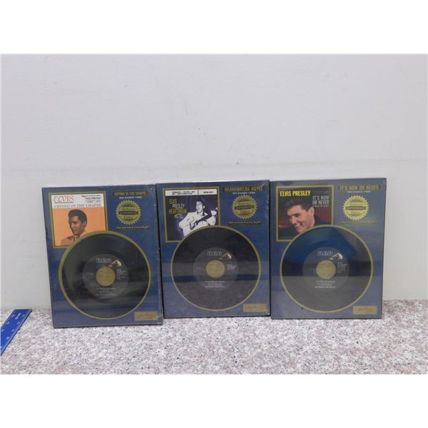 Lot of 3 Elvis Presley RIAA Certified Platinum Record Framed 45 RPM Singles