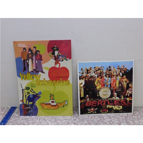 Lot of 2 The Beatles Tin Signs Wall Hanging approx  13" x 13" and 17" x 13"