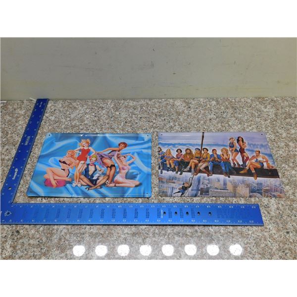 Lot of 2 Pin-Up Tin Signs 12" x 8"