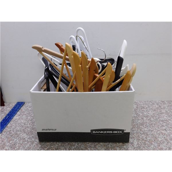 Box of Coat Hangers wood White Black Plastic Etc