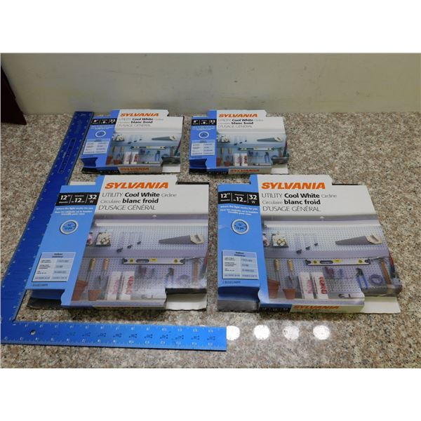 Lot of 4 Sylvania Utility Cool Light Workshop Lights Garage Lights NEW Circular 8" and 12"