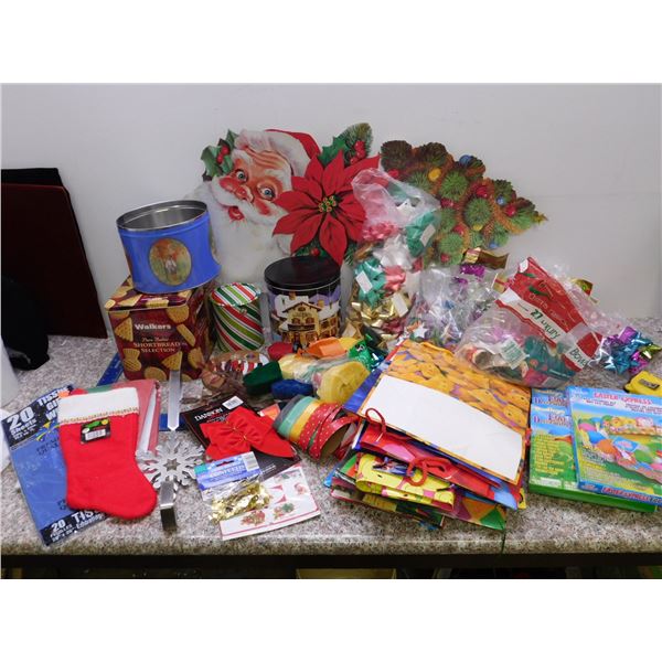 Bundle of Christmas Tissue, Bows Bags Tins Misc Decor Some Easter