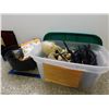 Image 1 : Bin of Misc Halloween Blow Mold Skeleton Lights Decor Etc Includes Bin
