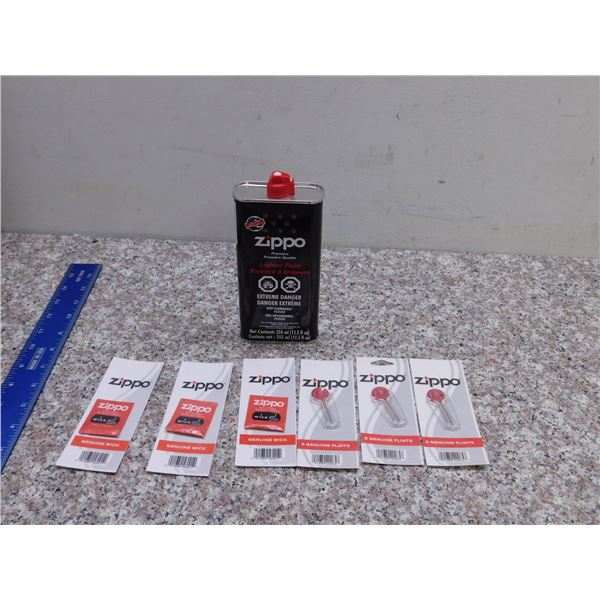 Lot of Zippo Genuine Flints, Lighter Fluid, Wicks