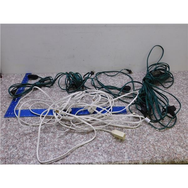 Lot of 8 Indoor 2-prong Extension Cables Green White