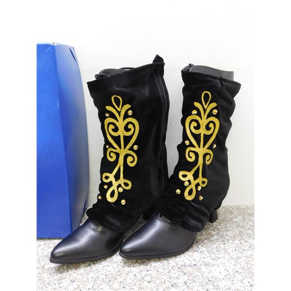 Pair of Black Womens Boots Velvet Funtasma Victorian 120 With Covers Costume Boots Size 9