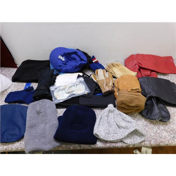 Lot of Misc Winter Accessories Hats Scarves Boots Work Gloves Mitts Etc